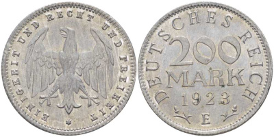 ГЕРМАНИЯ 200 МАРОК 1923 E KM 35, J. 304, Weege 22 алюминий 210-454