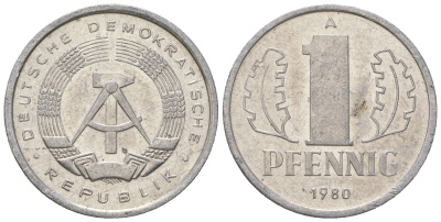 ГДР 1 пфенниг 1980 А KM 8.2 алюминий 4623-361