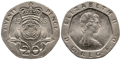 Великобритания 20 пенсов 1983 Елизавета II (1952-2022) KM 931, Spink 4230 (G1) медно-никель 86-722