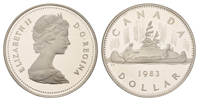 Канада 1 доллар 1983 Елизавета II (1952-2022), каноэ KM 120.1 никель PROOF 1095-2-54