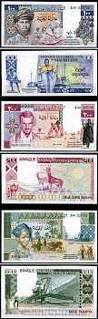 Мавритания 100 угуйя 1975, 200 и 1000 угуйя 1977   Pick 3A, 3B, 3C  бумага  UNC (пресс) 451-1305-1