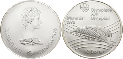 Канада 10 долларов 1976 XXI летние Олимпийские игры в Монреале 1976 года, велодром KM 114 серебро UNC 01-172-32