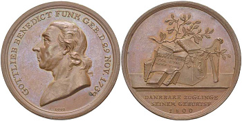 Магдебург медаль 1800 в честь ректора магдебургской кафедральной школы Готтфрида бенедикта Функа (1734-1814), диаметр 42,20 мм Hauswaldt 1329 (в серебре) бронза 00-814-11