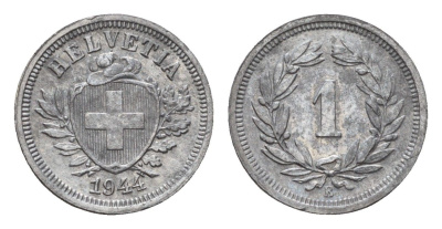 Швейцария 1 раппен 1944 B KM 3a цинк 46-756