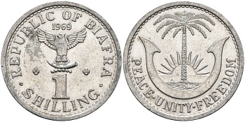Биафра 1 шиллинг 1969 независимая республика KM 2 алюминий 443-1431