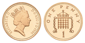 Великобритания 1 пенни 1986 Елизавета II (1952-2022) KM 935, Spink 4381 (B3) бронза PROOF 1518-421