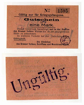 Германия 1 марка ND военные заводы и верфи Вулкан, Бремен Tieste 821.02 бумага aUNC 000-00-00