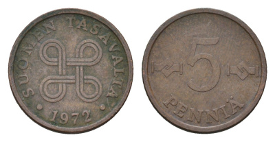 Финляндия 5 пенни 1972 KM 45 медь 4684-735