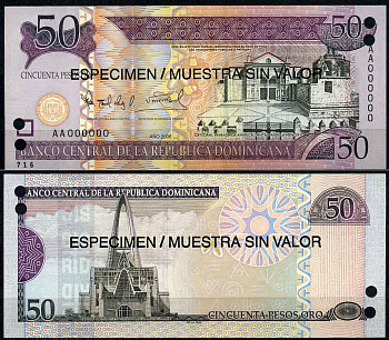 Доминиканская Республика 50 песо 2006 кафедральный собор Санта Мария-ла-Минор в Санто-Доминго, базилика, образец, SPECIMEN Pick 176s бумага UNC (пресс) 2197-36-2-2