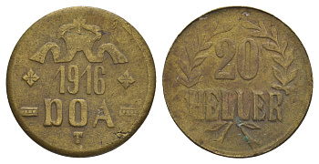 Германская Восточная Африка 20 геллеров 1916 T KM 15a латунь 603-943