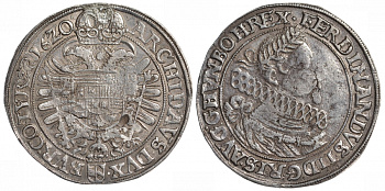 Австрия, Священная Римская империя 1 талер 1620 Фердинанд II (1619-1637), Vienna Mint KM 1785.1, Dav. 3074 серебро 00-815-40