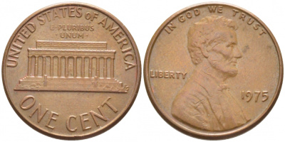 США 1 ЦЕНТ 1975 ЛИНКОЛЬН KM 201 медь цинк 112-216