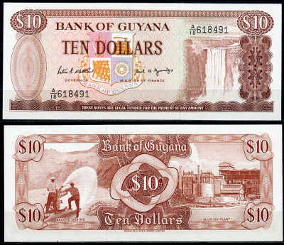 Гайана 10 долларов ND (1966-1992) водопад Кайетур Pick 23 d бумага UNC (пресс) 2196-44-3-1