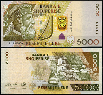 Албания 5000 леков 2013 Скандербег Pick 75 b бумага UNC (пресс)   451-711-2