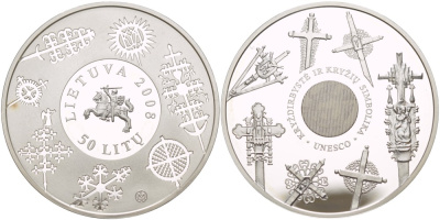 Литва 50 литов 2008 ЮНЕСКО, христианская символика, тираж 10000 экземпляров KM 153 серебро PROOF 00-00