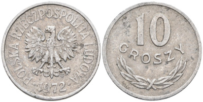 Польша 10 грошей 1972 MW, Народная Республика KM АА47, Parchimowicz 206k алюминий 4580-613