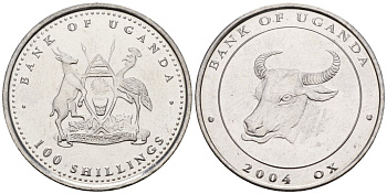 Уганда 100 шиллингов 2004 серия лунный календарь, год быка KM 135 сталь UNC M58-06
