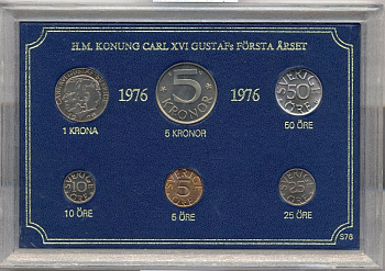 Швеция набор из 6 монет 1976 Карл XVI Густав (1973- ) официальный набор монетного двора UNC 2-4-1-25