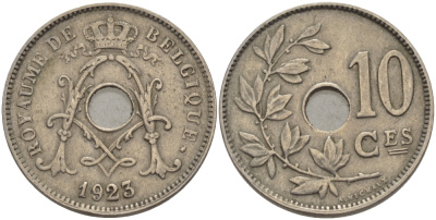 БЕЛЬГИЯ 10 САНТИМОВ 1923 BELGIQUE KM 85.1 медно-никель 28-241