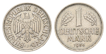 ФРГ 1 марка 1954 J KM 110, J. 385 медно-никель 4610-135