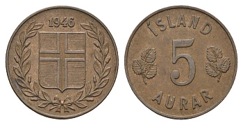 Исландия 5 эйре 1946 KM 9 бронза 4691-317