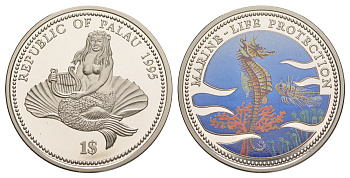 Палау 1 доллар 1995 Защита морской жизни - Морской конек KM 11 медно-никель PROOF 3896-123