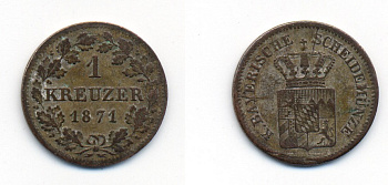 Бавария 1 крейцер 1871 Людвиг II (1864-1886) KM 487 серебро 71-1536