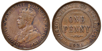 Австралия 1 пенни 1921 Георг V (1910-1936) KM 23 бронза 4117-531