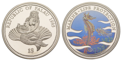 Палау 1 доллар 1995 Защита морской жизни - Морской конек KM 11 медно-никель PROOF 3896-123