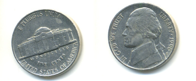 США 5 ЦЕНТОВ 1990 P, ДЖЕФФЕРСОН KM А192 медно-никель 86-623