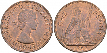 Великобритания 1 пенни 1967 Елизавета II (1952-2022) KM 897, Spink 4157 бронза UNC 3855-635