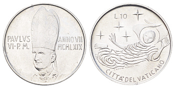 Ватикан 10 лир 1969 MCMLXIX, год-тип KM 111 алюминий UNC 4700-641