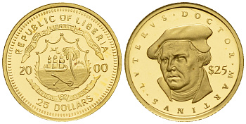 Либерия 25 долларов 2000 Мартин Лютер  золото  PROOF  00-812-33