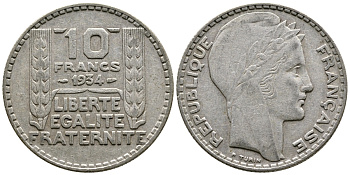Франция 10 франков 1931 Пьер Тюрен KM 878, Le Franc 360.4 серебро 4683-1024