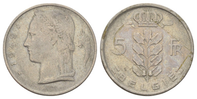 Бельгия 5 франков 1949 Belgie, Леопольд III (1934-1951) KM 135 медно-никель 4172-143
