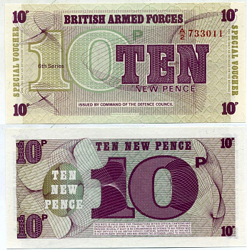 АНГЛИЯ 10 ПЕНСОВ 1972 6 СЕРИЯ, ДЛЯ ВООРУЖЕННЫХ СИЛ Pick М45 бумага UNC (ПРЕСС) 7552-54-1