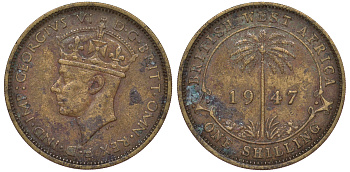Британская Западная Африка 1 шиллинг 1947 H, Георг VI KM 23 никель латунь 25-1341