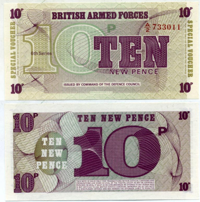 АНГЛИЯ 10 ПЕНСОВ 1972 6 СЕРИЯ, ДЛЯ ВООРУЖЕННЫХ СИЛ Pick М45 бумага UNC (ПРЕСС) 7552-54-1