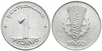 ГДР 1 ПФЕННИГ 1950 E KM 1 алюминий aUNC 4127-614