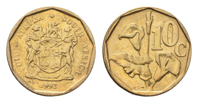 ЮАР 10 центов 1992 герб, цветок алоэ KM 135 сталь плакированная бронзой UNC 4694-647