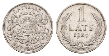 Латвия 1 лат 1924 год-тип KM 7 серебро 4654-1011
