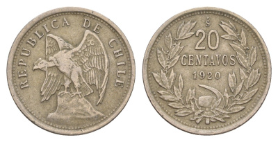 Чили 20 сентаво 1920 KM 167 медно-никель 4649-821