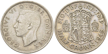 Великобритания 1/2 кроны 1945 Георг VI (1936-1952) KM 856, Spink 4080 серебро 4531-615