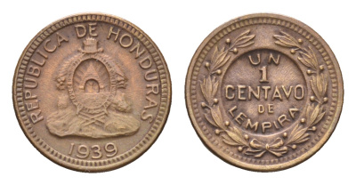 Гондурас 1 сентаво 1939 KM 77.1 бронза 4668-756