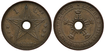 Бельгийское Конго 1 сантим 1887 KM 1 медь 3896-1015