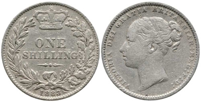 Великобритания 1 шиллинг 1883 Виктория (1837-1901) KM 734.4, Spink 3907 серебро 1518-611