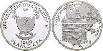 Камерун 1000 франков ND (2018) чемпионат мира по футболу - 2018, Россия, Санкт-Петербург KM NEW серебро PROOF 1088-2-61