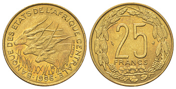 Центральная Африка (BEAC) 25 франков 1996 KM 10 медь алюминий никель UNC 4616-332