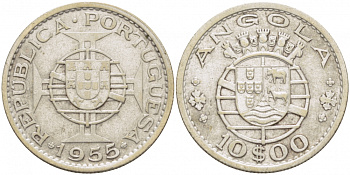 Португальская Ангола 10 эскудо 1955 KM 73 серебро 3996-636