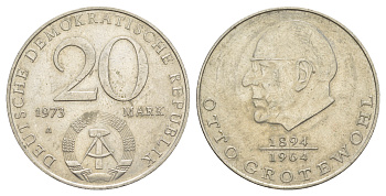 ГДР 20 марок 1973 A, Отто Гротеволь (1894-1964) KM 47 медно-никель 4634-114